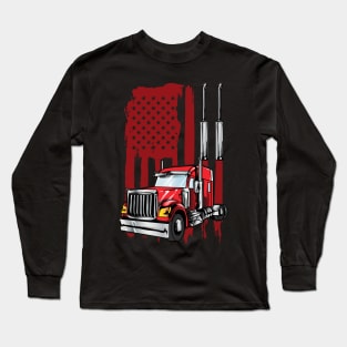 American Flag Semi Truck Driver Gifts Truck Lovers Trucker Long Sleeve T-Shirt